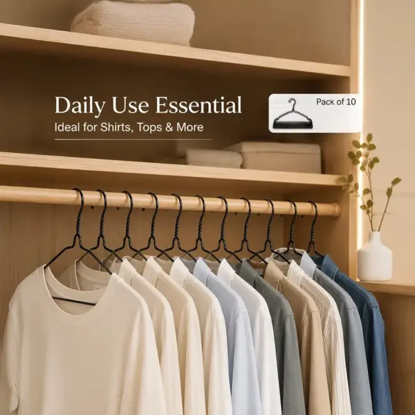 Tinums pack of 10 metal hangers for home hostel shop and laundry use