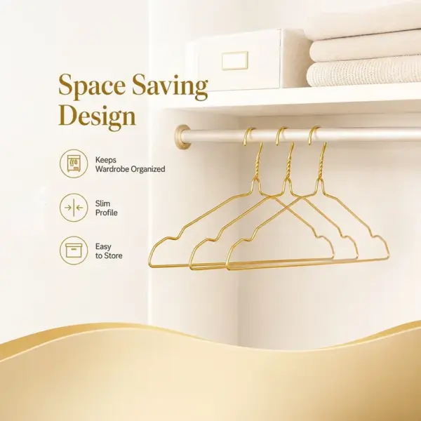 TINUMS slim golden metal hangers for space-saving wardrobe organization
