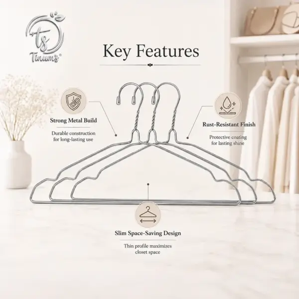 TINUMS slim silver metal hangers for space-saving wardrobe storage